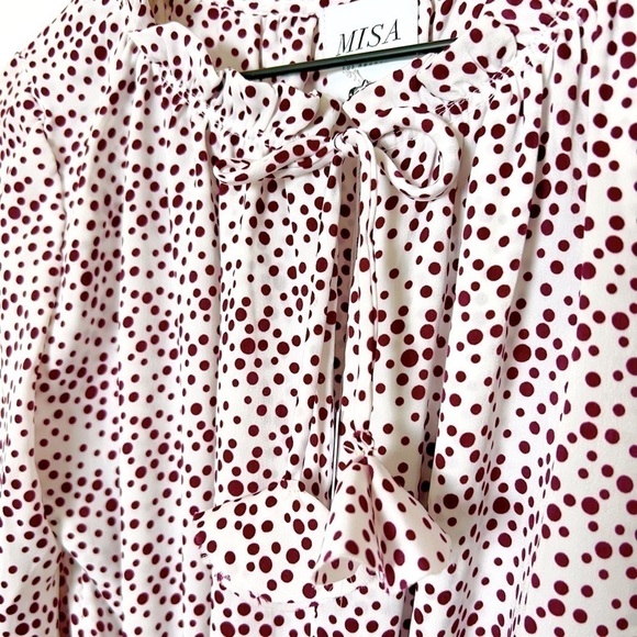 NWT MISA LOS ANGELES Polka Dot Puffed Long Sleeve Tie Waist Ruffled Mini Dress S - Picture 7 of 10